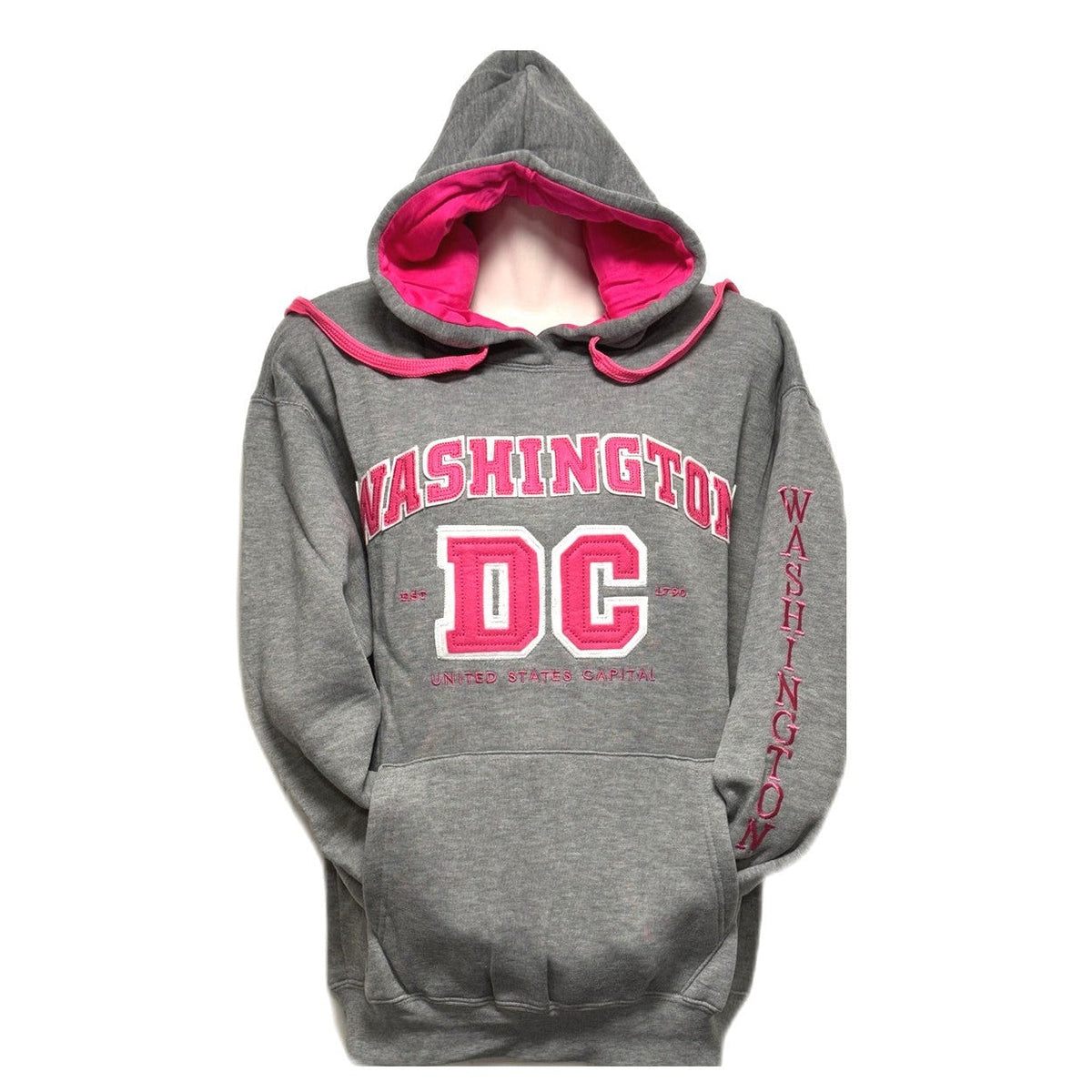 Washington DC Block Letter Gray and Pink Hoodie