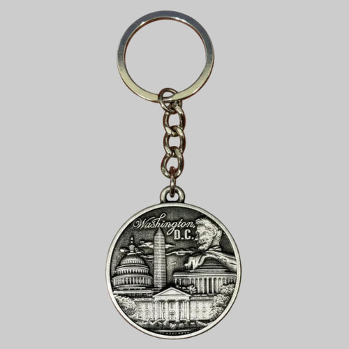 Keychain with a design of Washington D.C. on a gray background