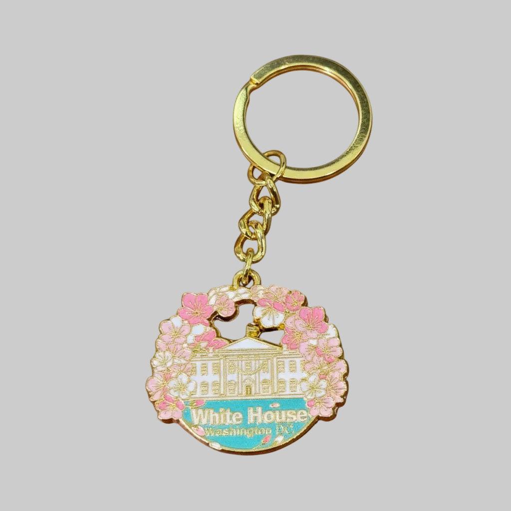 Cherry Blossom/White House Double Sided Keychain.