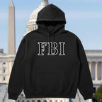 Black hoodie with FBI in big letters on the front