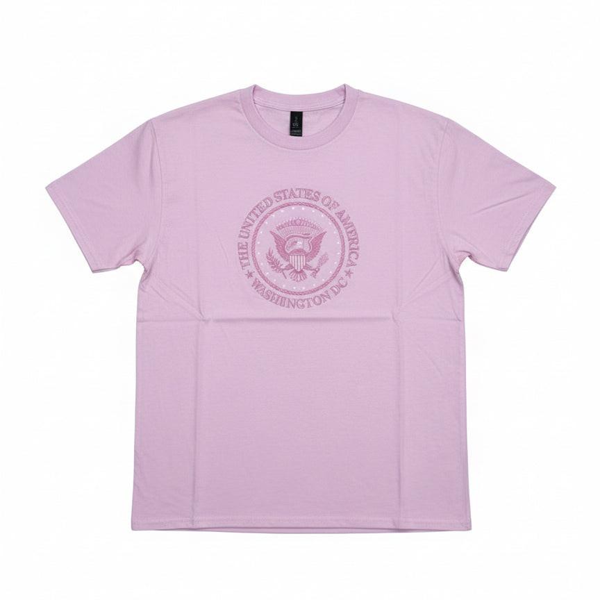 pink shirt with United States and Washington DC seal design
