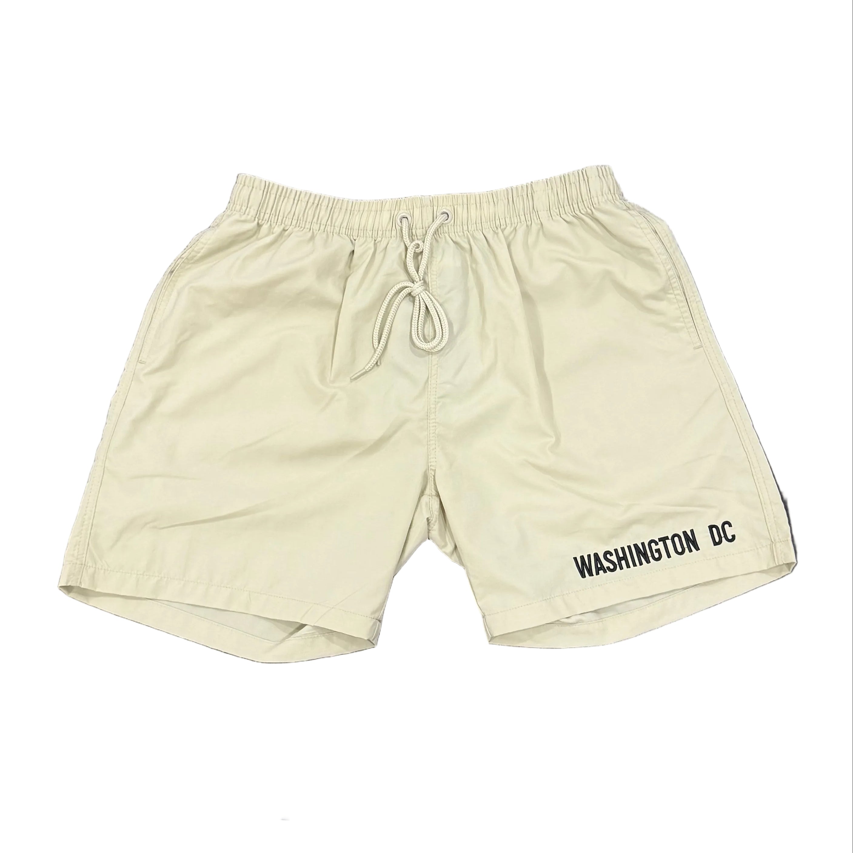 Beige shorts with a Washington DC design on a white background